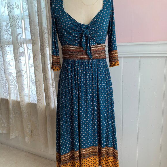 Maeve Anthropologie Beloved Dress Size S Tie Front MIDI Asymmetrical Hem Boho - Picture 2 of 6
